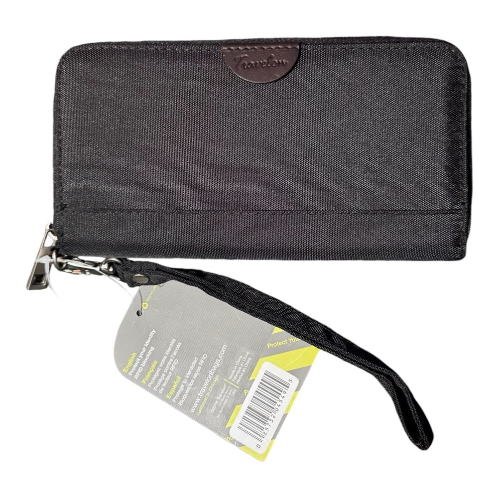 TRAVELON RFID Blocking Safe ID Wristlet Wallet Black Travel Organizer Zip NWT